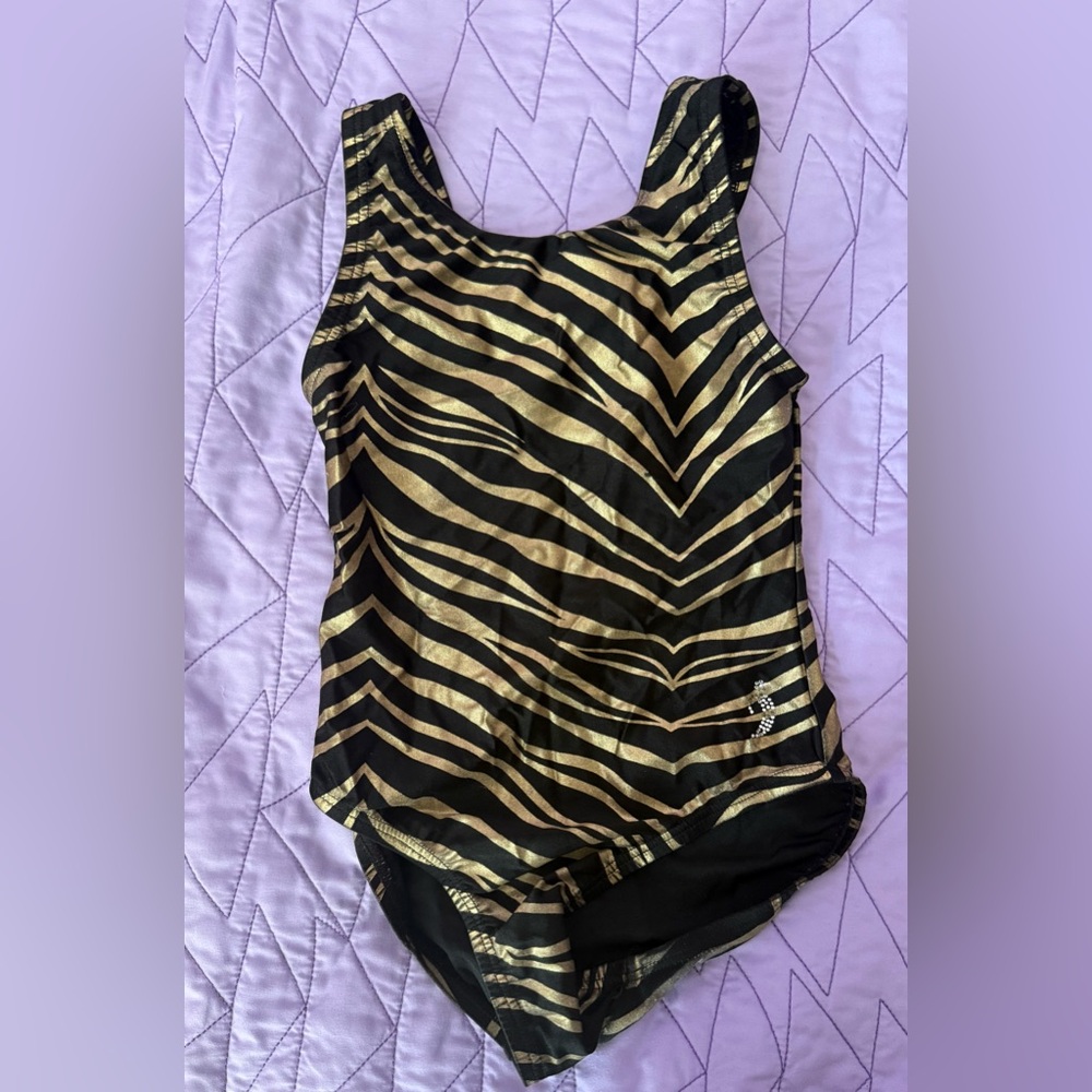 Illusions Zebra Print leotard dance gymnastics sz 6x/7 some fading guc
